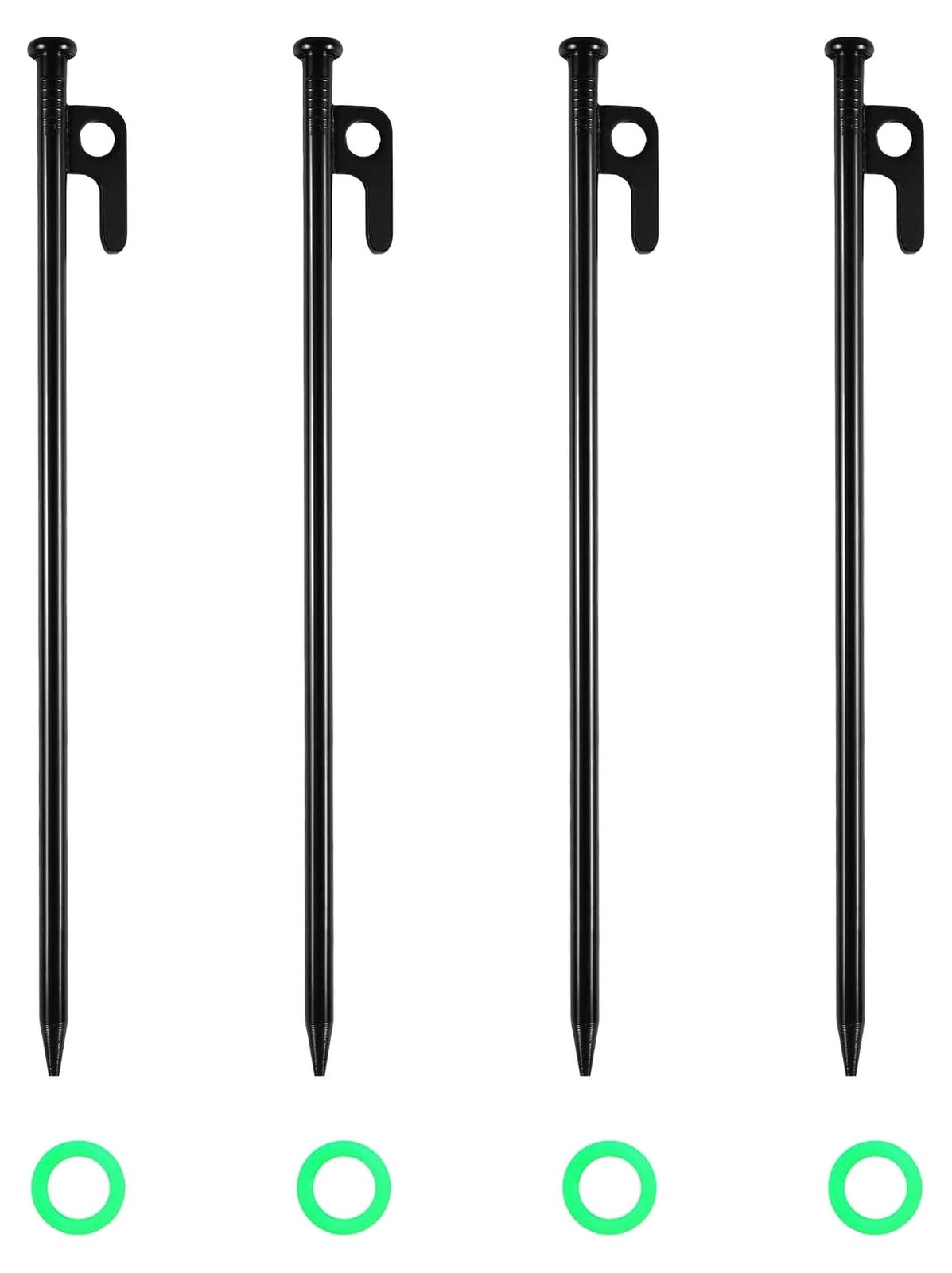 Set van 4 stalen tentpennen van 30 cm met lichtgevende veiligheidsring voor kamperen