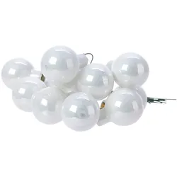 Christmas Decorations 12 Glaskugeln am Draht 2,5cm Weihnachtskugeln Spiegelbeeren zum Basteln weiß