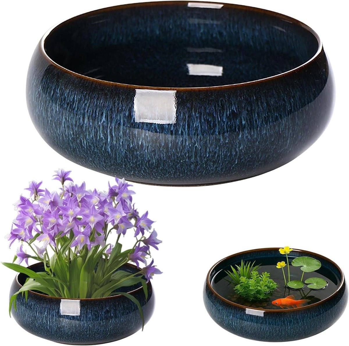 Blauwe keramische bonsai plantenbak met geglazuurde afwerking