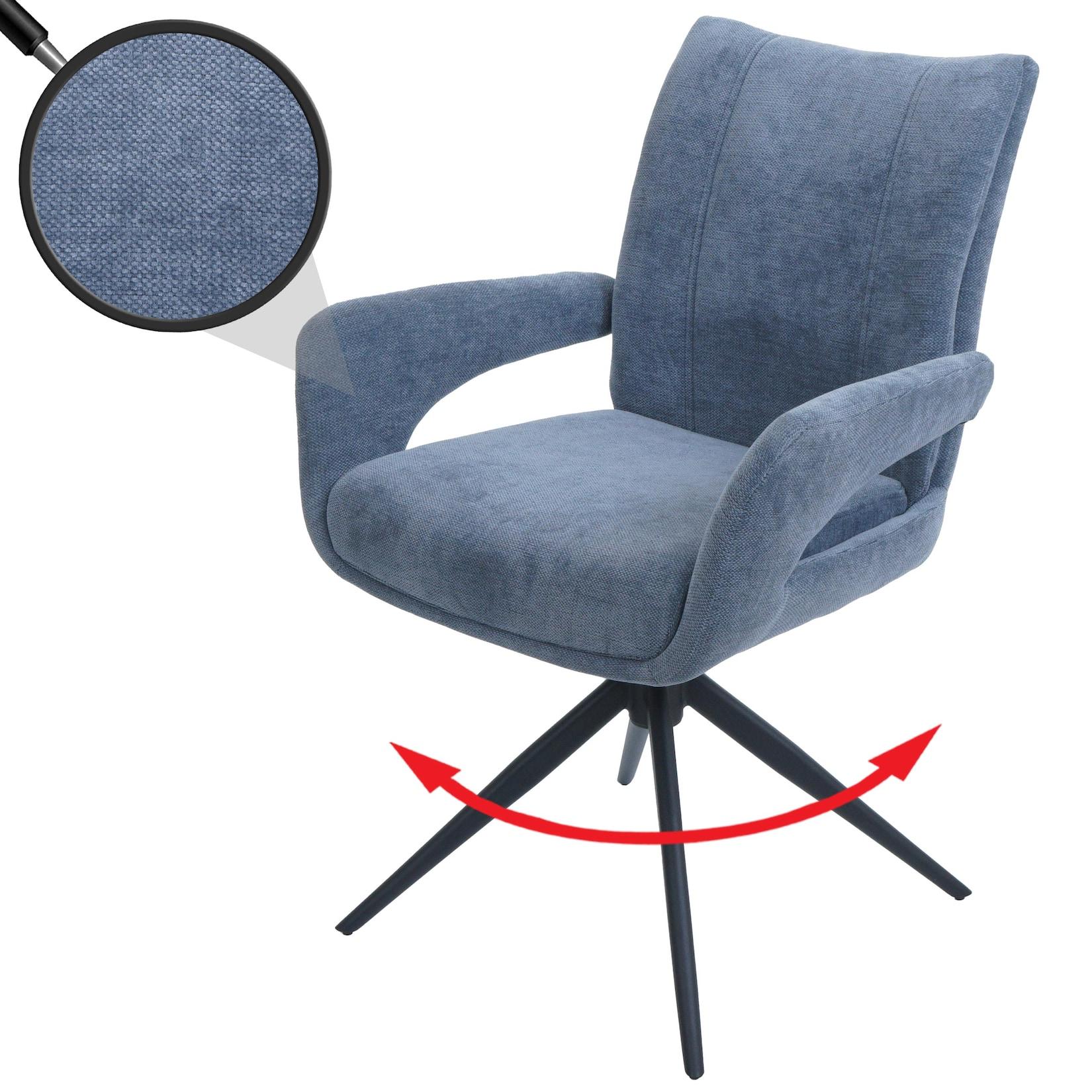 Esszimmerstuhl MCW-O78, Küchenstuhl Stuhl, drehbar Auto-Return, Stoff/Textil Chenille (310g/m²) ~ graublau