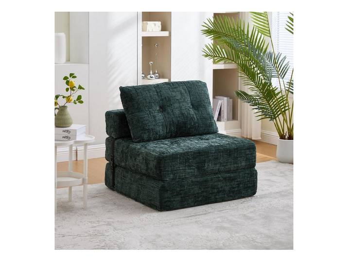 LuxusKollektion Schlafsofa Schlafsofa Klappbar Faltmatratze Kopfkissen Lendenkissen Smaragd