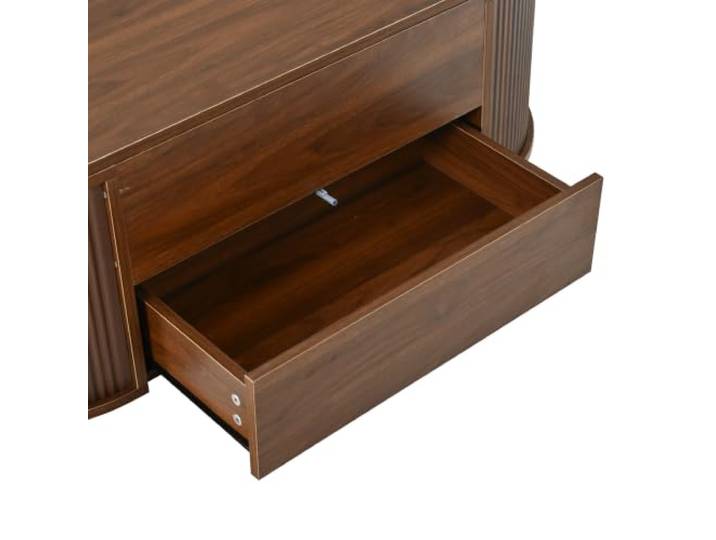 Höhenverstellbarer Couchtisch Oval 100x50x35cm mit Schublade, Walnuss Höhenverstellbar, 100x50x35 cm, Schublade mit Dämpfung, MDF & Spanplatte, max. 30 kg, abgerundete Kanten