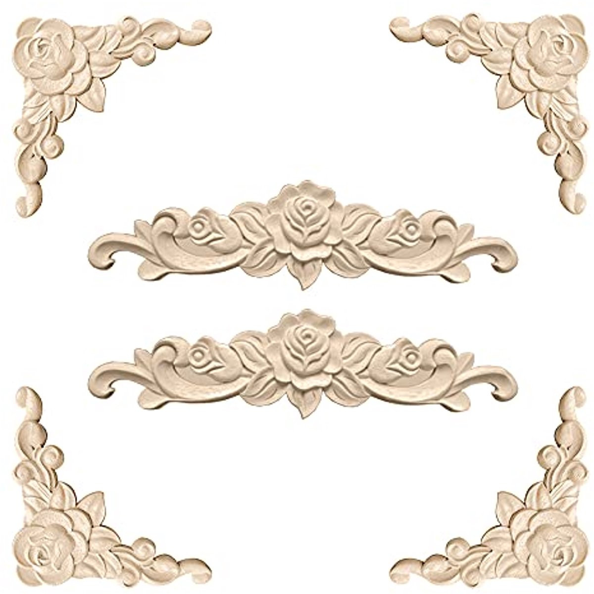Set van 6 vintage houten ornamenten voor meubels - Decoratieve houtsnijwerk applicaties