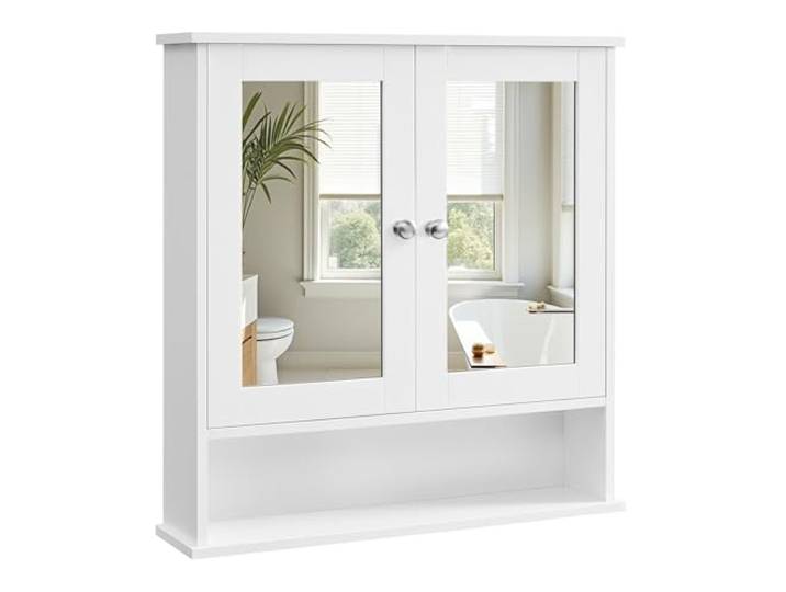 VASAGLE Spiegelschrank, mit 2 Spiegeltüren und offenem Fach, Wandmontage