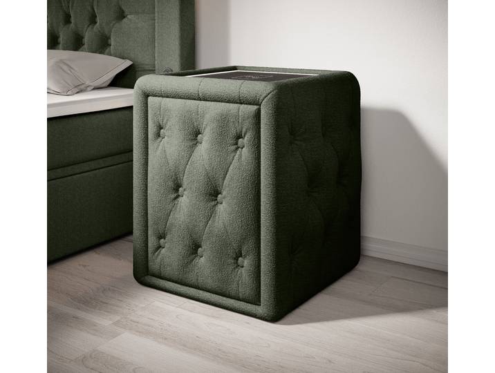 Designer Nachttisch Josy Charge in Bouclé - Grün - Luxusbetten24