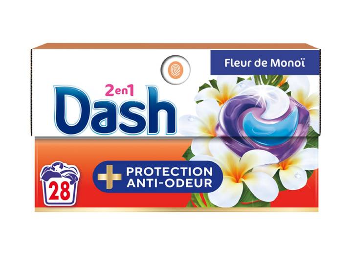 Dash 2-en-1 Tablettes de protection anti-odeurs, Fleur de Monoi, 28 doses