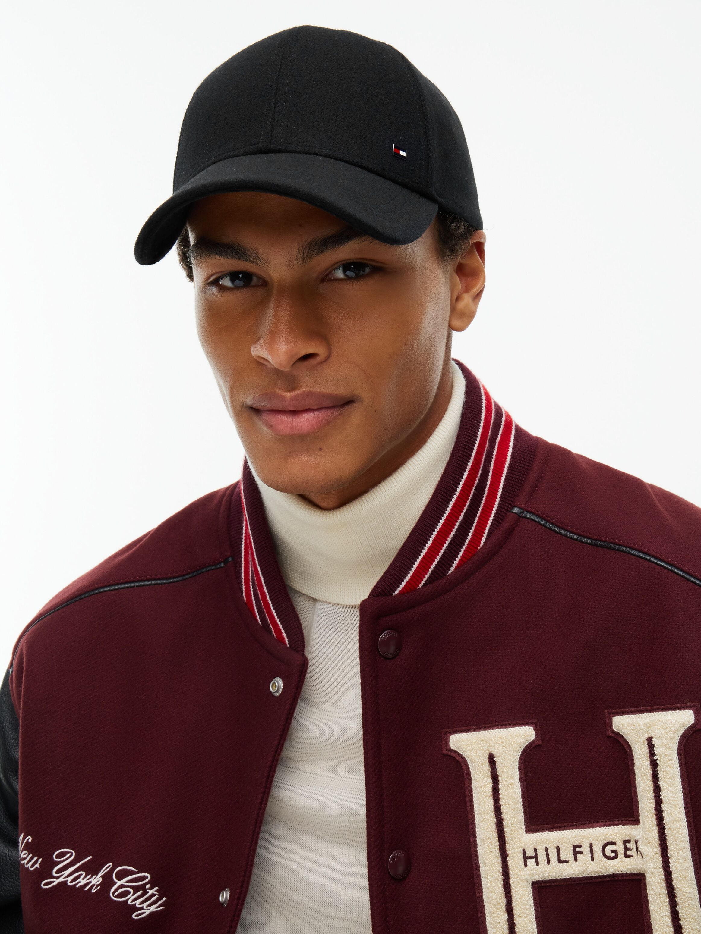Baseball Cap TOMMY HILFIGER "TH 6 PANEL MELTON CAP", schwarz, Wollmischung, Caps Baseball Cap, aus Woll-Mix schwarz Einheitsgröße