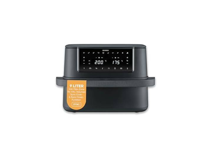Severin Heißluftfritteuse Max Zone Flex, 9L oder 2x 4,5L, XXL Fritteuse, Kochen ohne Fett, 2 Garzonen, Temperatureinstellung synchronisierbar, 10 Programme, Dörrfunktion, 2600W, matt/schwarz, FR 9599