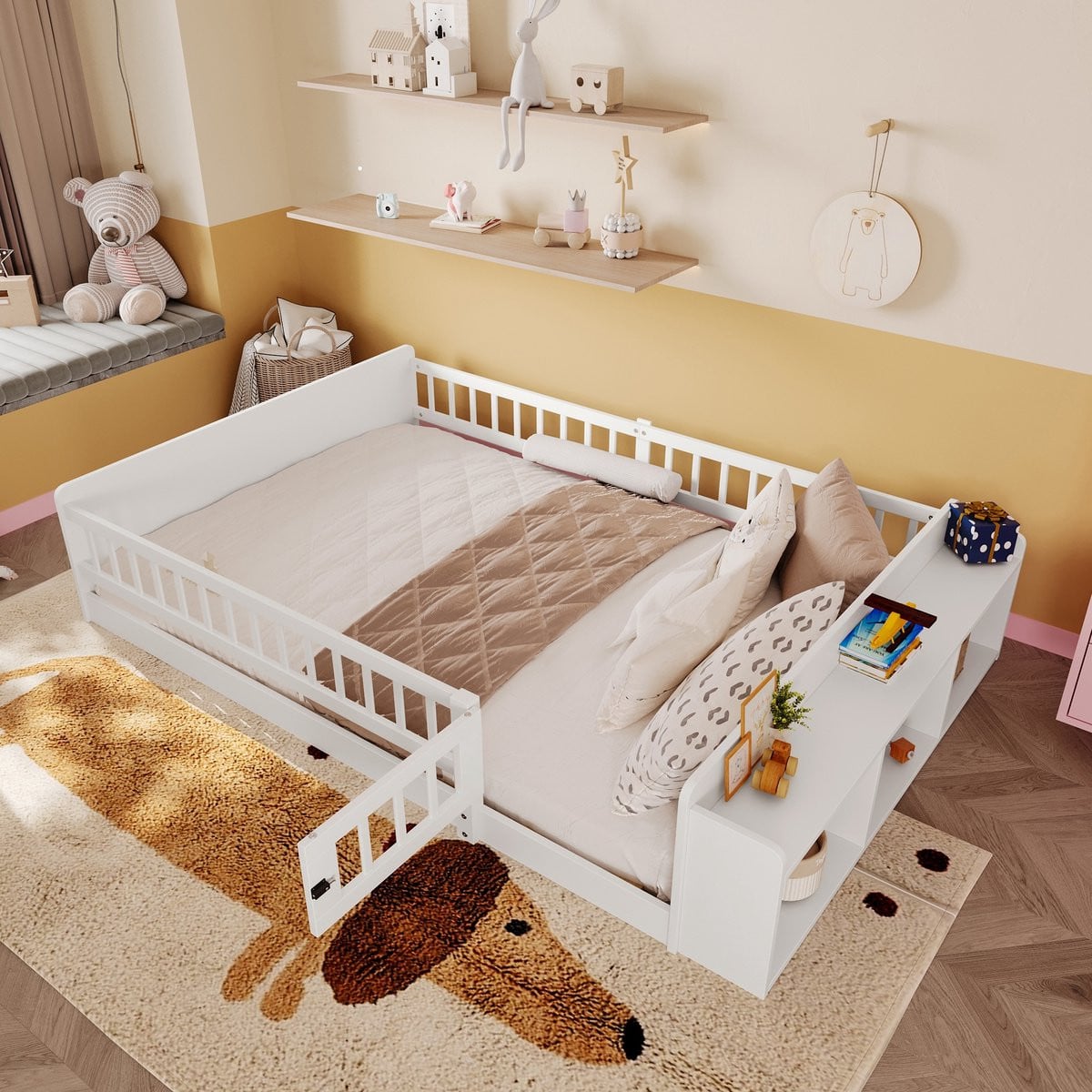 Sweiko Kinderbed met uitvalbeveiliging en opbergruimte - Wit - B/D: 140 x 190 cm