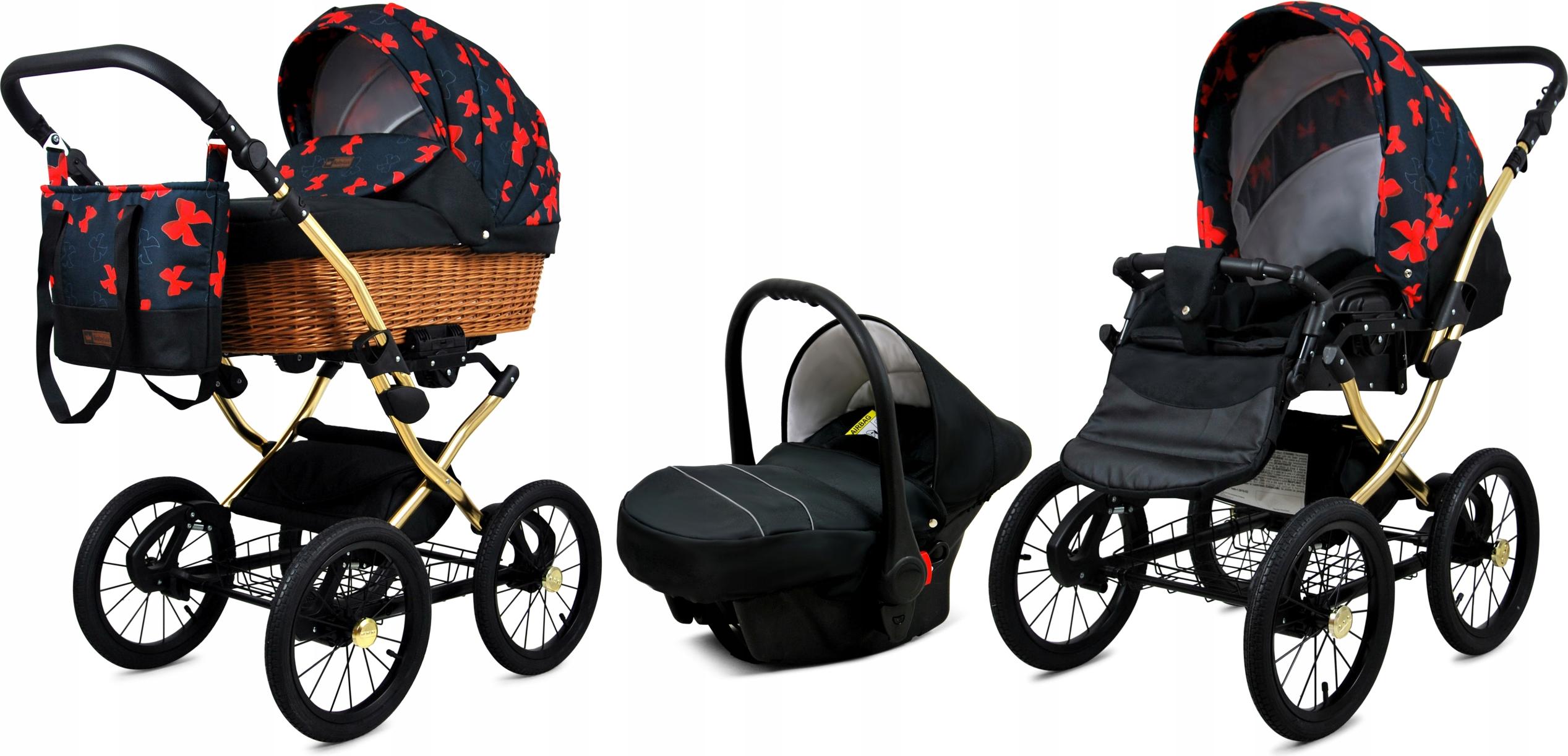 Babylux Classic Gold | 3in1 Kinderwagen Set | Red Bow | Kombikinderwagen | Kinderwagenset | Bug