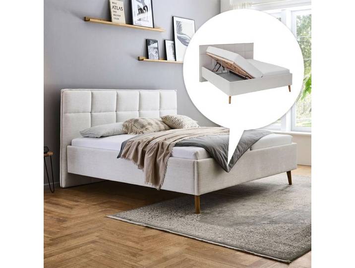 Polsterbett Bokan Komfort Strukturstoff mit Bettkasten und Lattenrost 180x200cm Sand skandinavisch, Mit