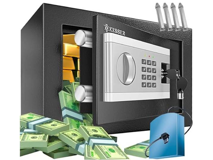 KESSER® Elektrische kluis, batterijbehuizing inbegrepen, elektronische kluis, drievoudige vergrendeling met dubbele bout, wand- of vloerkluis, vrijstaande kluis, S