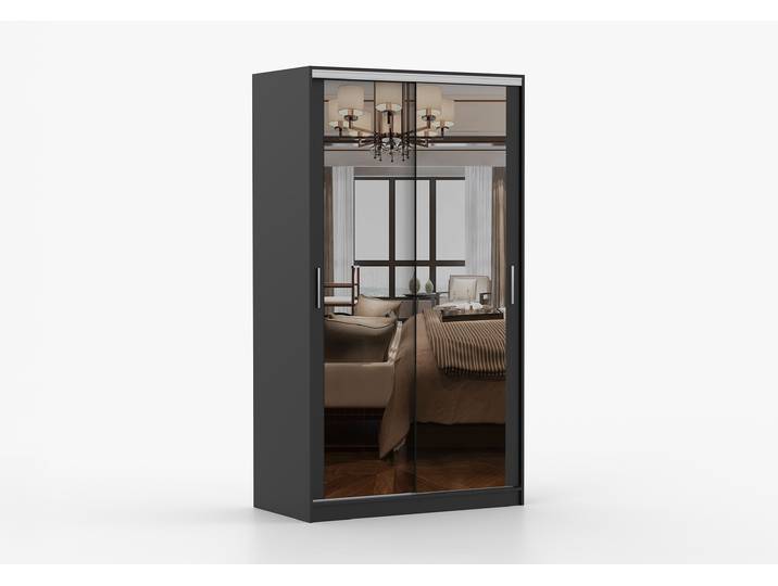 Schwebetürenschrank TOKYO M 120 cm Schwarz Schwarz + Spiegel