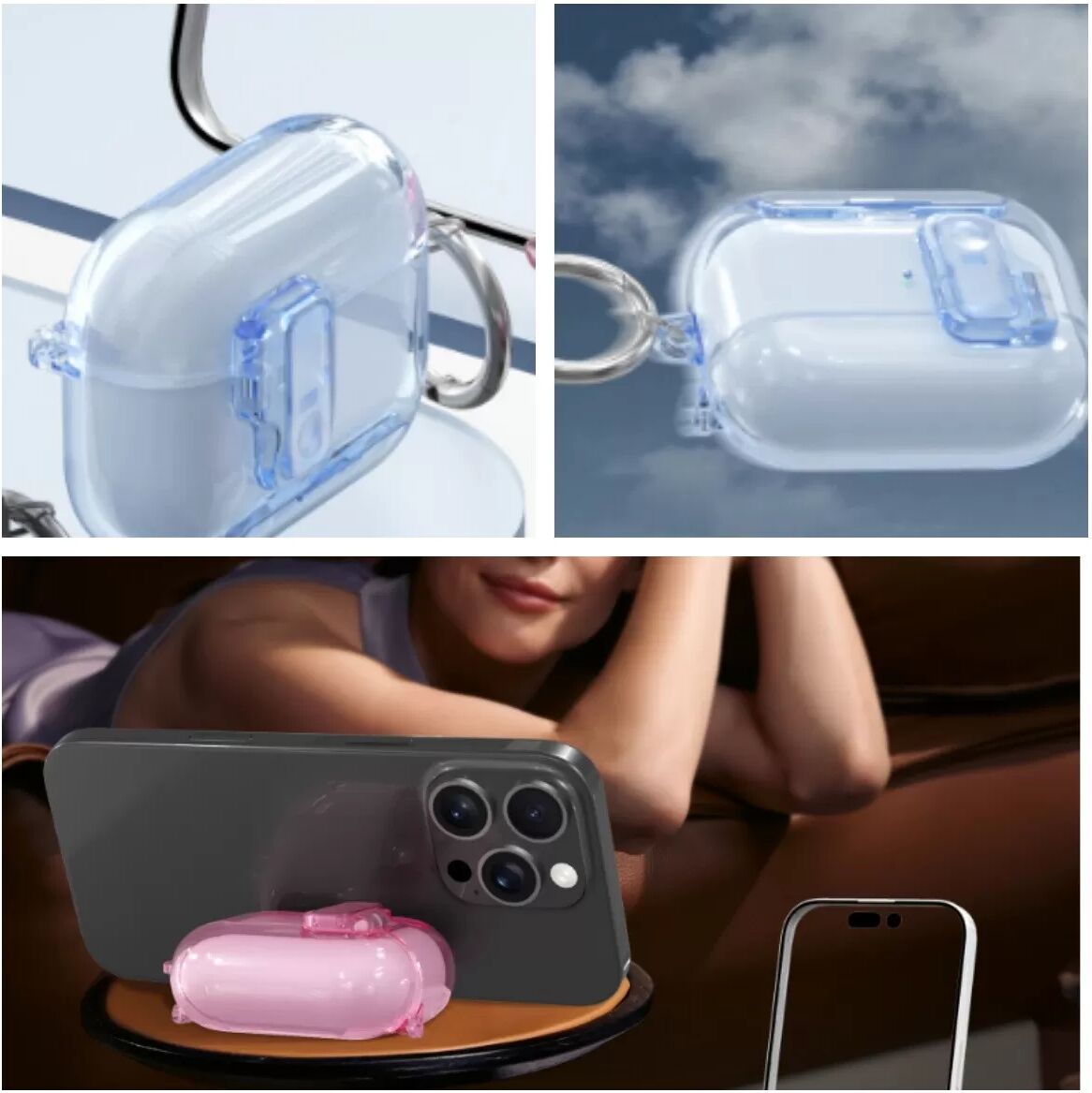 INF Durchsichtige blaue TPU-Hülle kompatibel mit AirPods 4: Stoßfest, vollständiger Schutz & Standfunktion