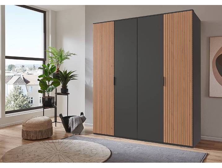 Drehtürenschrank Tunis 180cm Schwarz/Graphit/Eiche Artisan Dekor