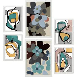 POSTER Set Mit 6 Hodgepodge Blume In Blume Zusammenfassung Ästhetische Dekorative Gemälde Für Ihr Wohnzimmer Zuhause A3 & A4 Weißer Rahmen