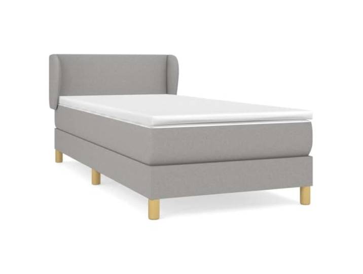 PUGYNBK Boxspringbett mit Matratze, Hellgrau, 90 x 190 cm Verstellbares Kopfteil, Taschenfederkerne, mittlere Festigkeit, atmungsaktives Gewebe