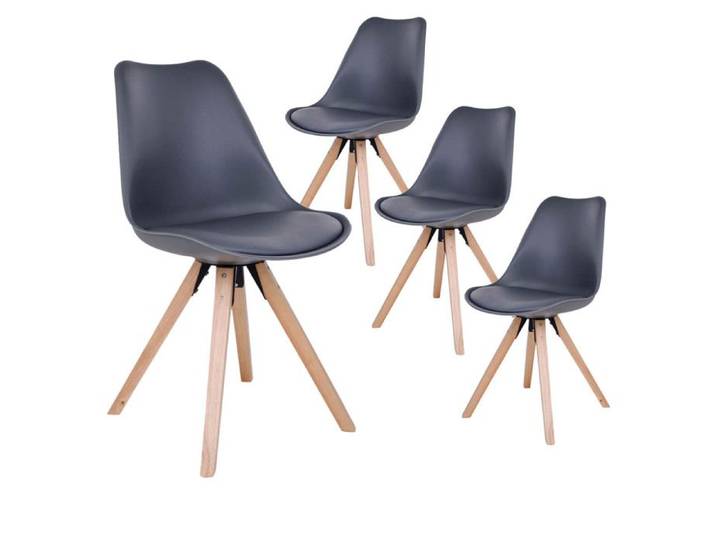 NIBBEN - Lot de 4 Chaises Grises et Piétement Hévéa