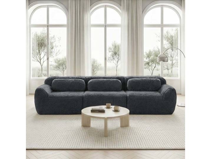 Canapé modulable - Modulable - Tissu velours gris - Mousse HR 32D - Livré monté coussins inclus