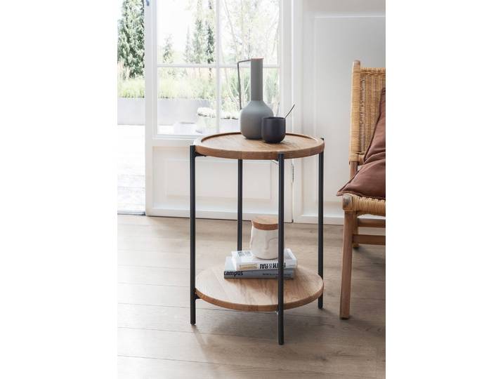 Beistelltisch 40x55cm 'Lissabon' Wildeiche Stahl schwarz rund