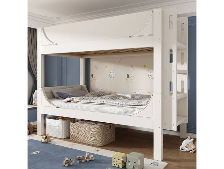 Lit Superposé Enfant LEMLIT 2x90x200 cm Séparable en 2 Lits Échelle Flexible Certifié EN747 Sans Matelas - Blanc