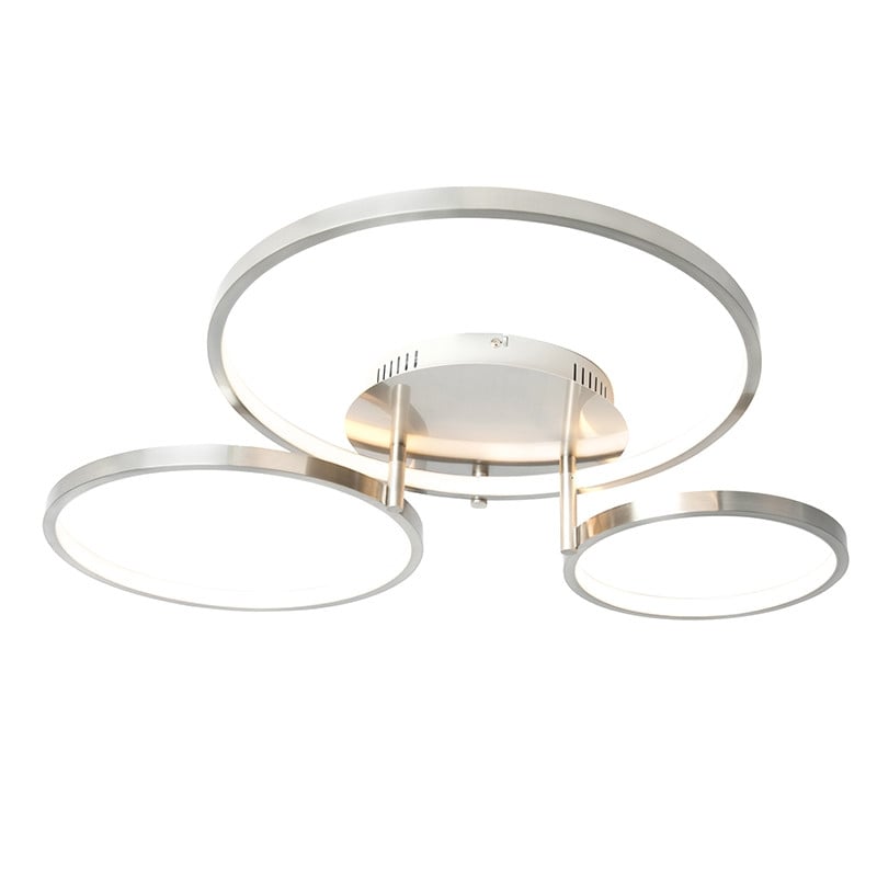 Qazqa Moderne Ronde Plafondlamp van Metaal met Dimbare LED in Zilver