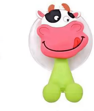 Uplift Curations Cute Cartoon Animal Toothbrush Holder With Suction Kids Wall Mounted Toothbrush & Toothpaste Organizer cow
