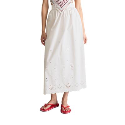 Webrock MARC O'POLO DENIM "mit Broderie Anglaise", Damen, Gr. XXS, weiß (silky weiß), Obermaterial: 100% Baumwolle, unifarben, normal wadenlang, Röcke