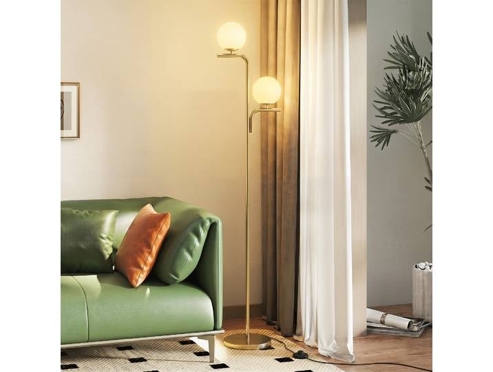 HOMCOM Lampadaire Double Tête Verre Doré Salon 3 Températures