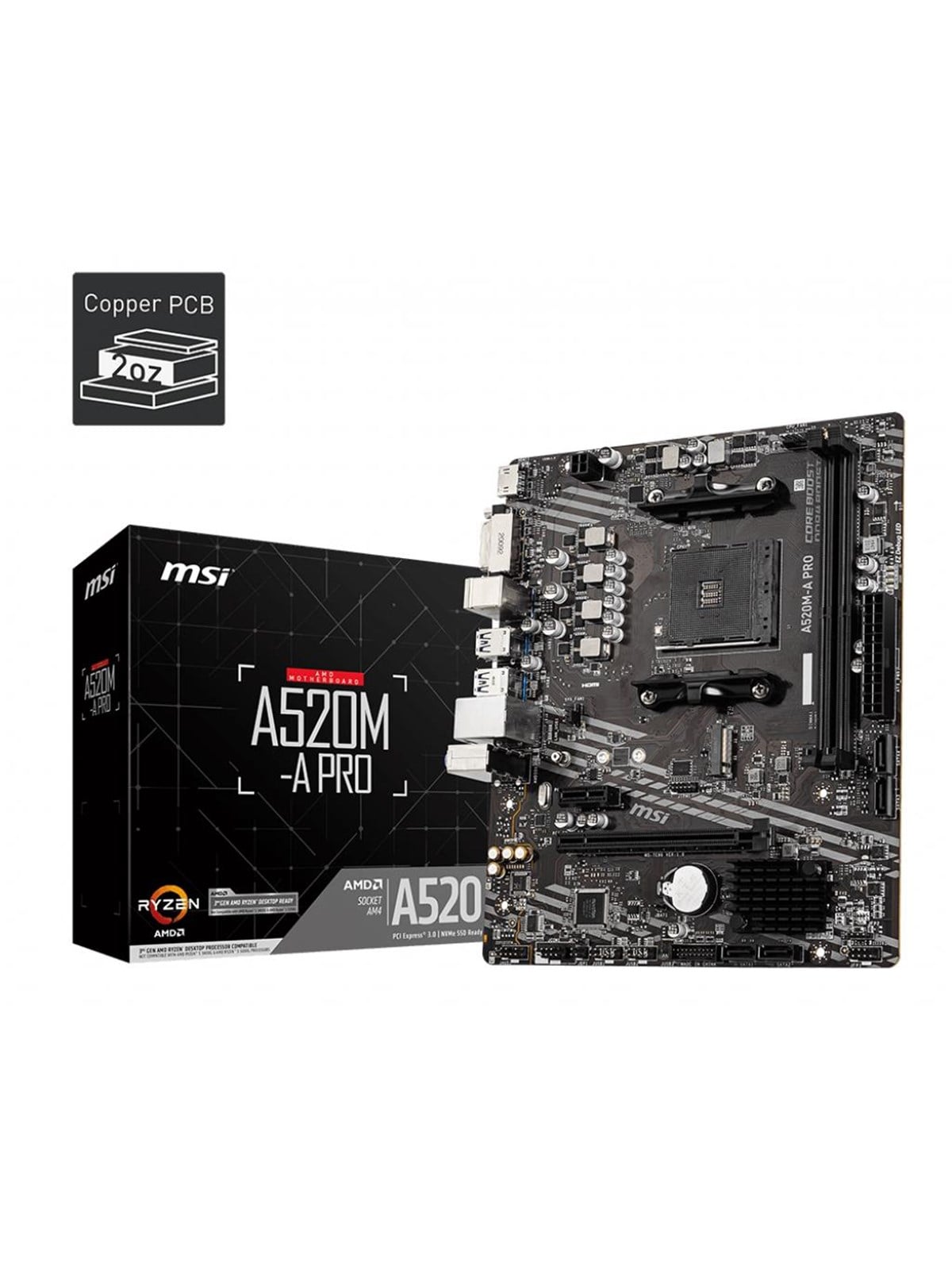 MSI A520M-A PRO Mainboard - AMD A520 - AMD AM4 - DDR4 RAM - Micro-ATX