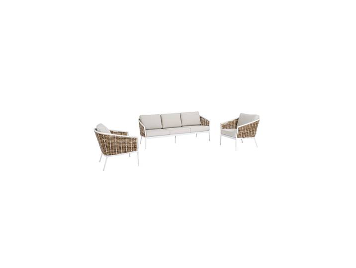 3-teiliges Premium Gartenlounge Set „Maribela“ Weiss, Natural Bizzotto