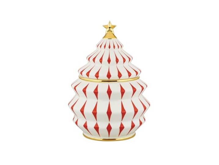 Alessi Delight NZ02 Keksdose für Weihnachten, Porzellan, Rot, Weiß und Gold