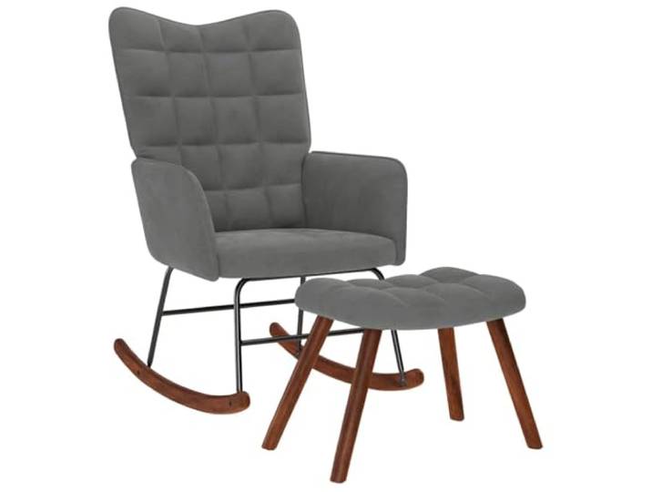 smnyxs Schaukelstuhl, Velours, Dunkelgrau, mit Fußhocker Rahmen aus Sperrholz und Metall, stabile Holzbeine, gepolsterte Sitzfläche, Armlehnen, lange Schienen