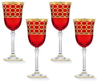 Lorren Home Trends Deep Red Colored Red Wine Goblet with Gold Rings, Set of 4