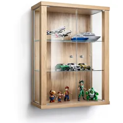 K-Möbel Hängevitrine Glas in Buche (80x60x25 cm) mit 2 höhenverstellbaren Glasböden - Modellauto Vitrine Buche - Vitrinenschrank Buche