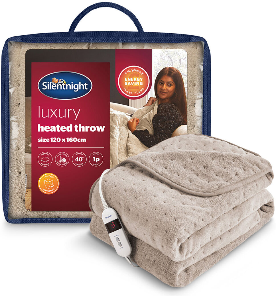 Silentnight Comfort Control Heated Throw Super-soft with 9 Settings Over Blanket Natural 120cm W X 160cm L