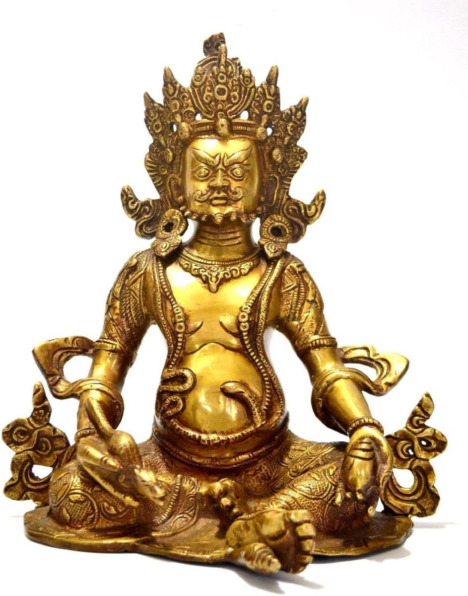 Kuber Standbeeld God van Rijkdom Spirituele Decoratie Massief Messing Goud Hoogte: 25 cm