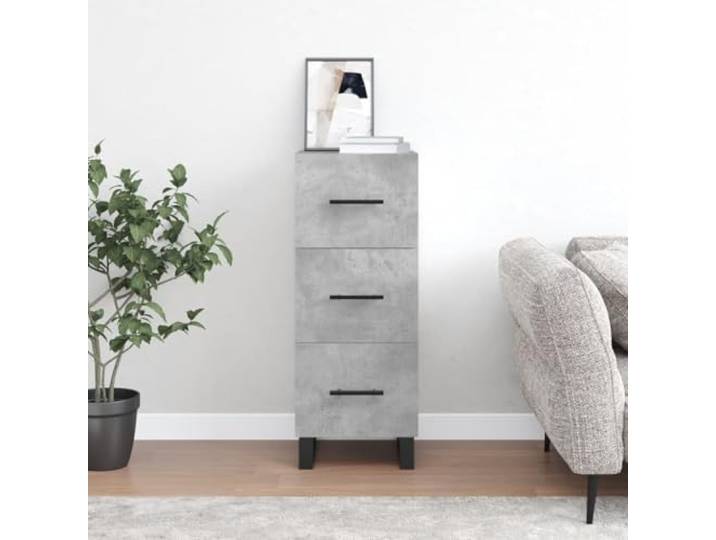 KGTKGTYER Sideboard Betongrau 34.5x34x90 cm Holzwerkstoff Kommode Schrank 3 Schubladen, Metallbeine für Stabilität, Moderner Stil