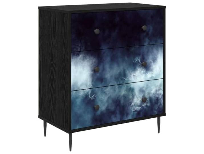 KUPTYERFG Kommode 3 Schubladen RAALTE Blaue Marmorierung 66x36,5x76 cm Stilvoller Beistellschrank für Schlafzimmer und Wohnzimmer mit eleganter Frontstruktur sowie stabilen Stahlgriffen.