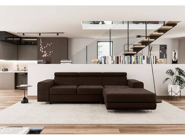 COMFORTINO FURNITURE Ecksofa mit Schlaffunktion NOTA L-Form, Sofa Couch mit Bettkasten, Eckcouch, Schlafsofa für Wohnzimmer, Big Sofa Couch mit Schlaffunktion (Braun, Ottomane Rechts)