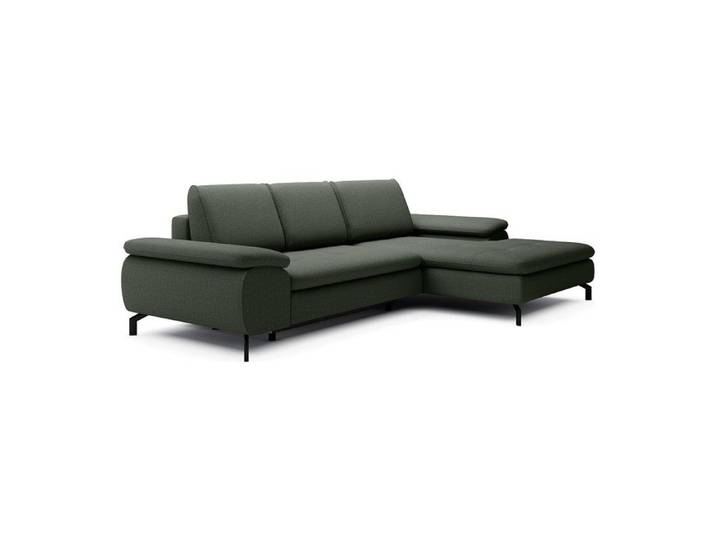 Canapé d'angle droit convertible en tissu texturé vert ARCHIBALD