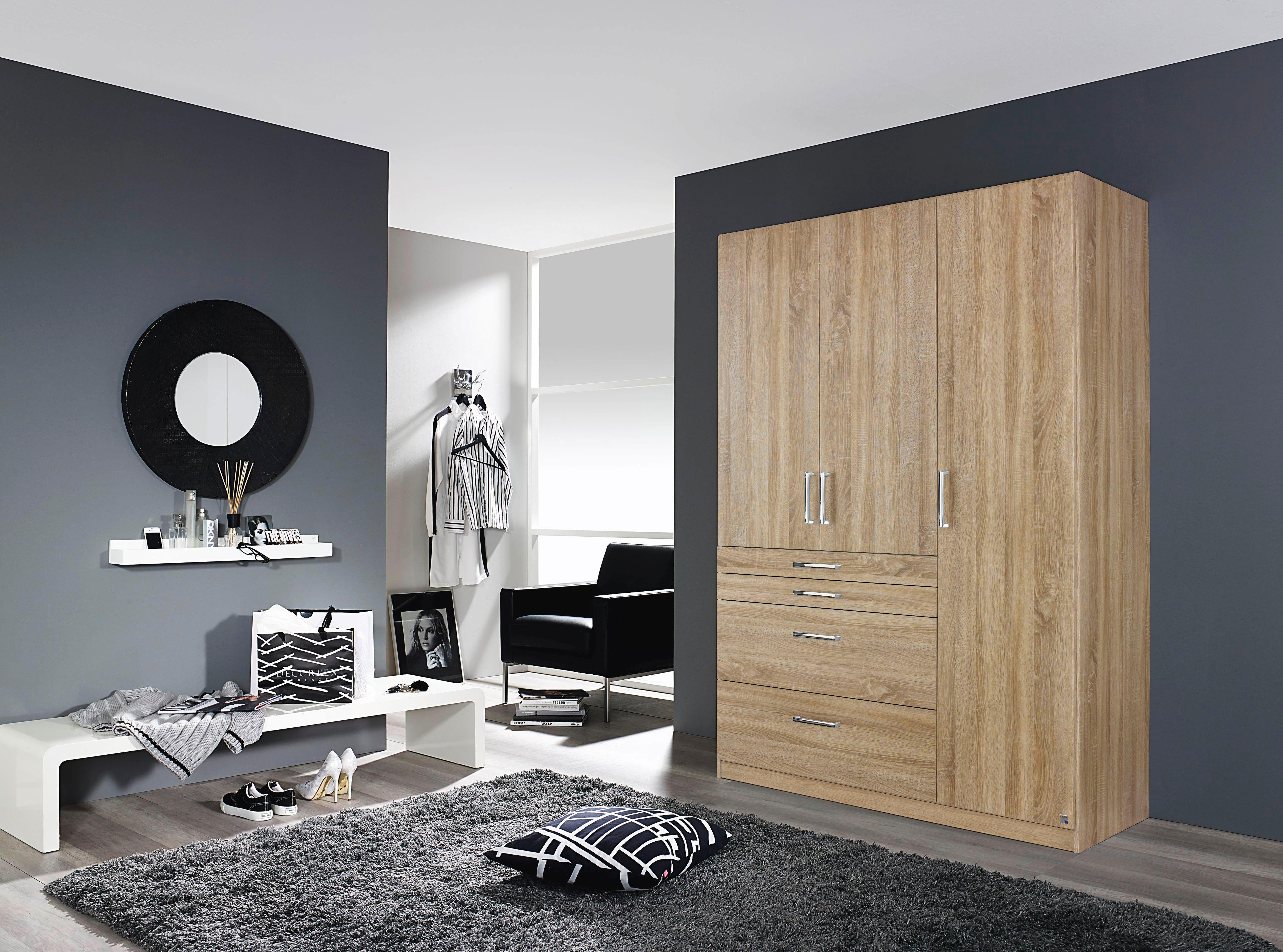 Kleiderschrank RAUCH "Harburg Drehtürenschrank Schlafzimmerschrank mit viel Stauraum", braun (struktureichefarben hell), B:136cm H:197cm T:54cm, Holzwerkstoff, Schränke, Kleiderschrank, oberste Schublade mit praktischer Facheinteilung MADE IN GERMANY
