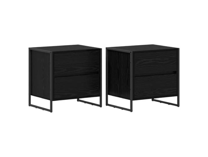 LMTYOENFG Nachttisch 2er Set Beistelltisch Schwarz Eiche-Optik Industrieller Beistellschrank im 2er-Pack fürs Schlafzimmer, mit Schublade und stabilen Stahlbeinen für den Alltag.