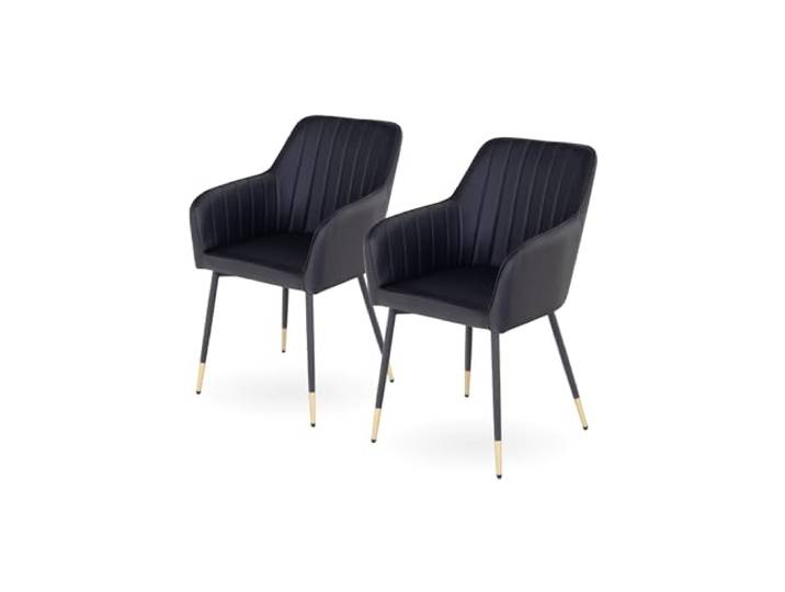 i-flair Esszimmerstuhl Dahlia, Schwarz-Gold PU, 2er-Set Polsterstuhl mit Armlehnen, PU-Bezug, Metallbeine, ergonomisch