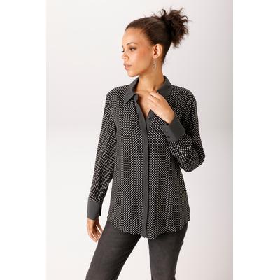 Hemdbluse ANISTON CASUAL, Damen, Gr. 38, schwarz-weiß (schwarz, wollweiß), Web, Obermaterial: 100% Viskose, bedruckt, gemustert, gepunktet, figurumspielend hüftbedeckend, Manschette, Blusen Hemdbluse, mit kleinen und winzigen Punkten bedruckt - NEUE...