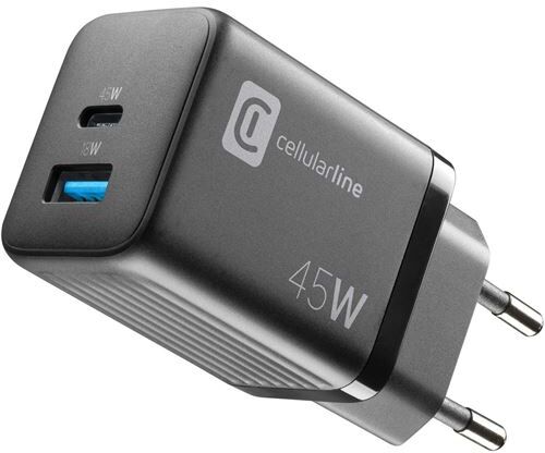 Carregador GaN USB+ USB-C Cellular Line Multipower Micro 45W - Preto
