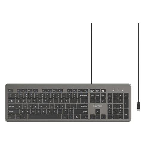 Unitek SlimTap Lekka klawiatura przewodowa biurowa, USB-A, szara (US, Kabelgebunden) (T052AGY01-US)