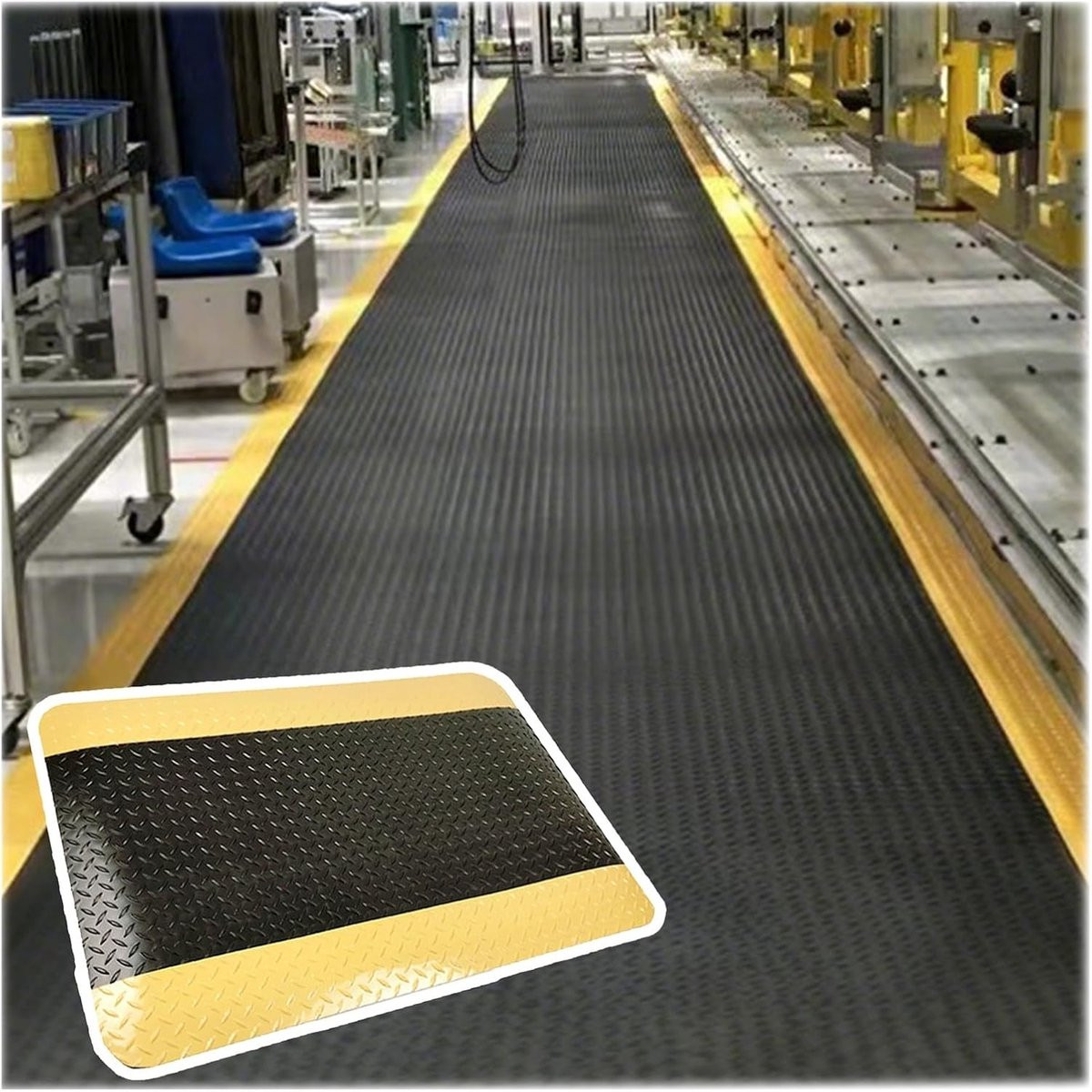 Anti-vermoeidheidsmat Geel Zwart - Comfortabele Werkplekmat voor Staand Werk - 80 x 140 cm