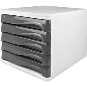 Helit Schubladenbox H6129482, the wave, A4, 5 Fächer, Kunststoff, lichtgrau / weiß