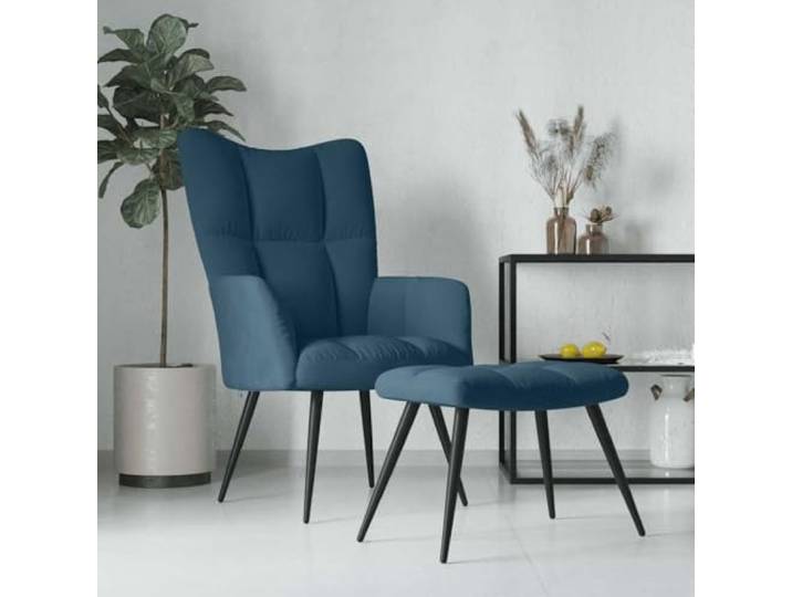 NLQMSU Relaxsessel mit Hocker, blau, Velours, bequemer Sessel Stabiler Stahlrahmen, Kapazität 110 kg, dicker Schaumstoff, modernes Design, einfache Montage